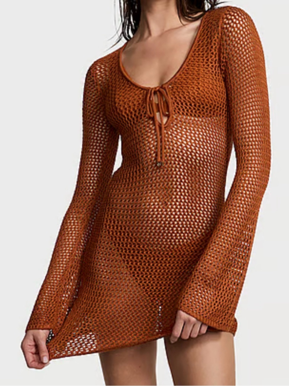 Victoria’s Secret Swim Beachwear Crochet Long-Sleeve Mini Dress Large NWT